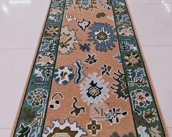 Alfombra de pasillo de lana turca anudada a mano, estilo bohemio, con motivos florales y geométricos, de 12,7 x 20,3 cm.