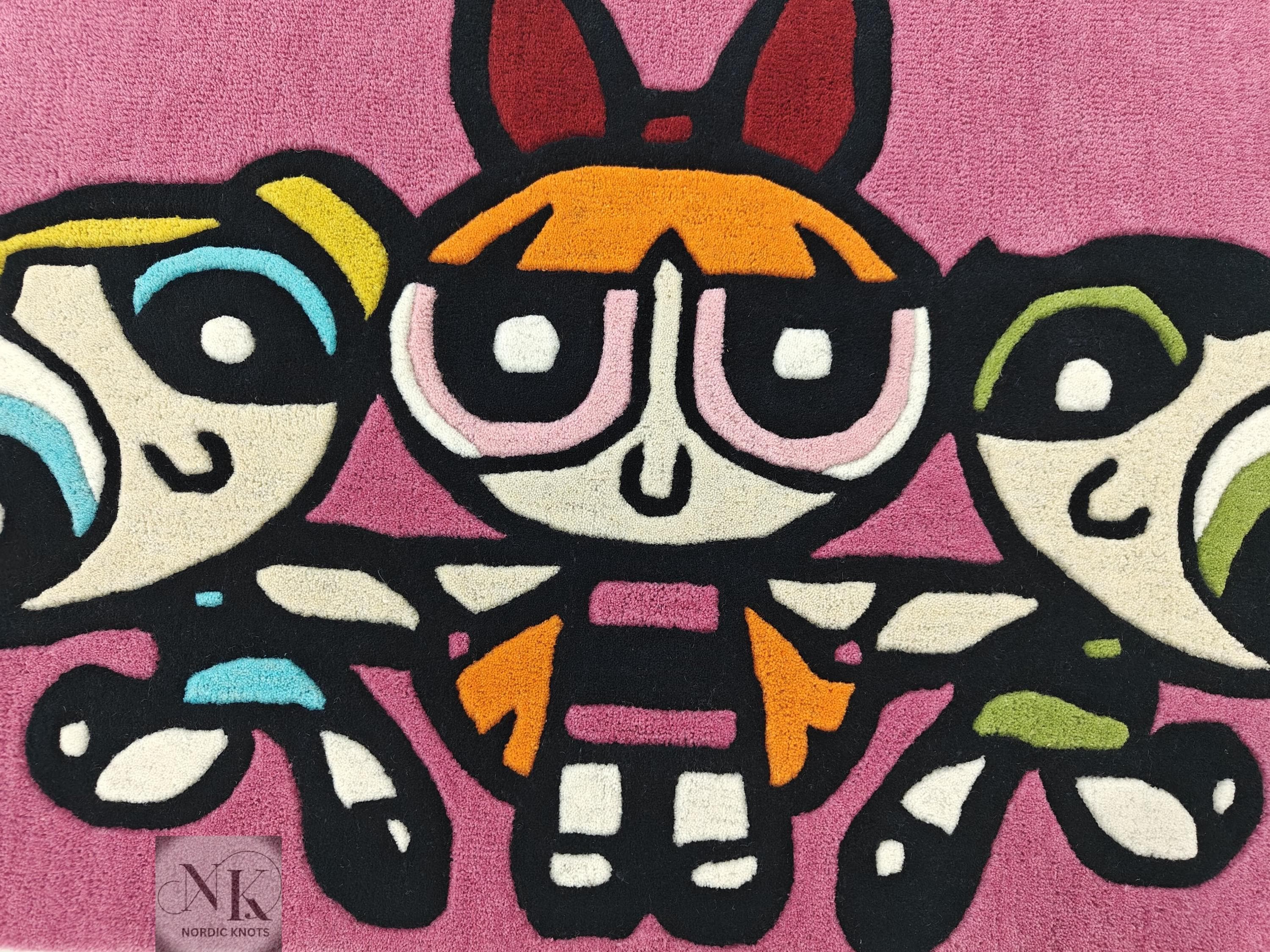 The Power puff Girls Area rug- Colorful Cartoon design featuring Blossom, Bubbles and Buttercup -Ideal for Kids rooms, Playrooms, home decor
