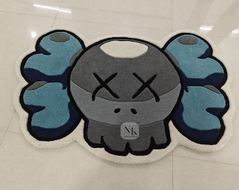 Alfombra de oso estilo KAWS: alfombra infantil pop art azul y gris