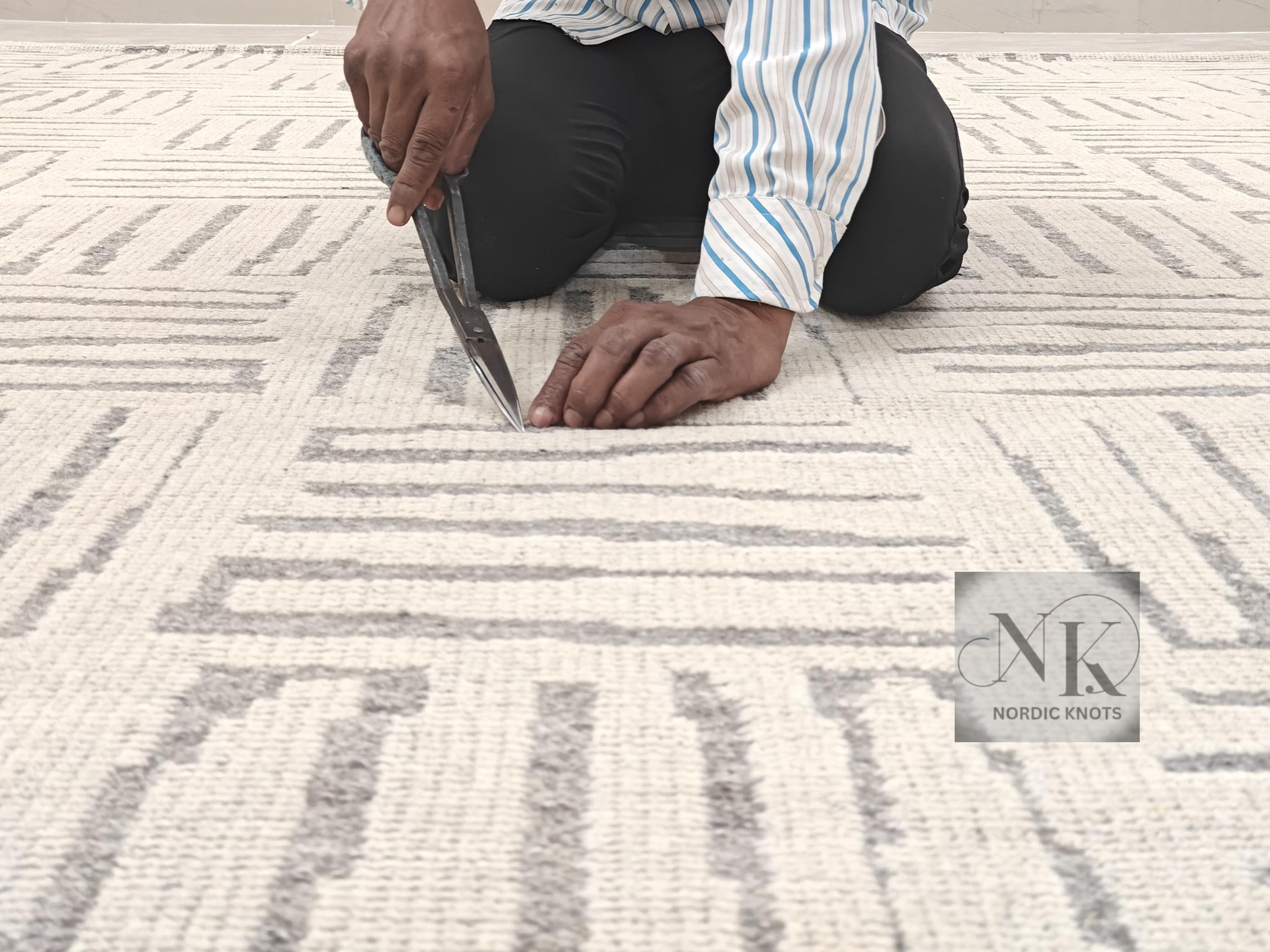 幾何学模様の手織りウールラグ モダンなマルチカラーデザインラグ、手織りの幾何学模様のウールラグ