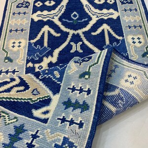 Oushak Hand knotted Runner rug, Blue and Grey 100% New Zealand wool Natural dye, absolutely stunning hallways covering for home 8x10, 9x12.