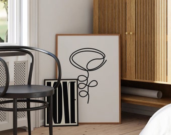Impresión de arte lineal de flores minimalistas: decoración de pared en blanco y negro