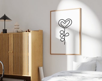Impresión de arte lineal de flores minimalistas: decoración de pared en blanco y negro