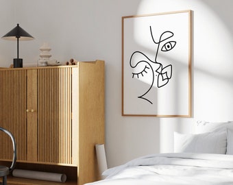 Impresión artística de una pareja besándose: decoración minimalista de pared en blanco y negro