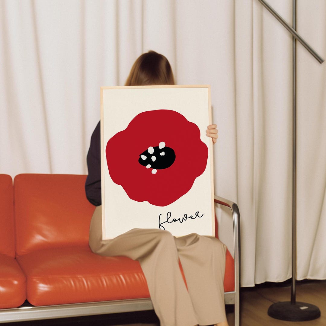 Modern Floral Wall Art: Red Flower Poster, Botanical Print - Etsy