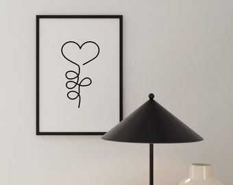 Impresión artística minimalista de líneas de corazón: decoración de pared en blanco y negro