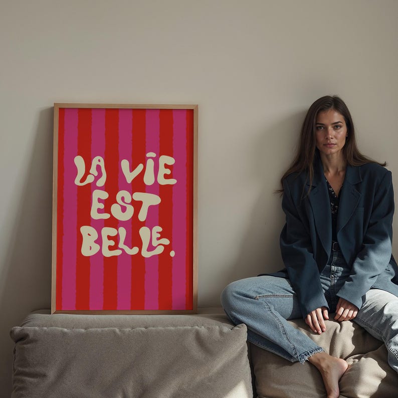 La Vie Est Belle Print: Bold Typography Art, Modern Home Decor image 1