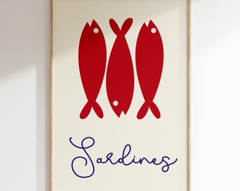 Sardines Wall Print, Sardines Print, Minimalist Print, Modern Print, Home Decor, Wall Art Print, Dining room Deco, Kitchen Wall Deco, Bold