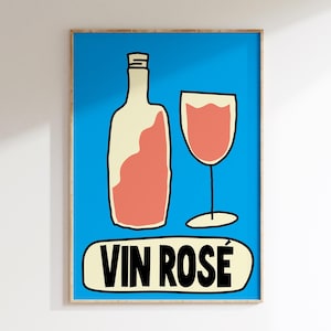 Póster de Vin Rosé, decoración de pared de cocina, impresión de cocina moderna, decoración de pared de comedor, ilustración de cocina para decoración de pared