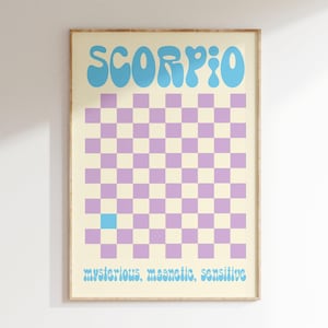 Zodiac Scorpio Wall Art Retro Groovy Print Scorpio Sign Aesthetics Posters Wall Art Trendy Zodiac Print Gift for Scorpio Personalized gifts image 2