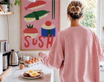 Kitchen Wall Art: Colorful Sushi Prints - Modern Dopamine Style