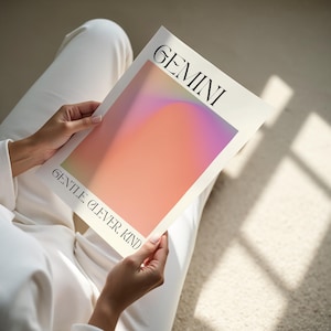 Impresión del Aura del Zodíaco de Géminis, Degradado de Aura, Impresión de Arte de Aura Pastel, Arte Espiritual, Póster del Aura del Zodíaco, Pósters Pastel Ombre, Arte de Pared Retro