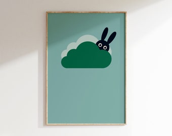 Kids Rabbit Nursery Room Print, Bunny Rabbit Wall Art, Nursery Decor, Kids Bedroom Art, Children Room, Colorful Kids Deco, Room Kids Deco