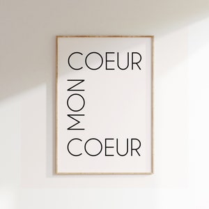 Mon Coeur Poster, Minimalist Print, Modern Design Print, Home Decor, Wall Art, Wall Decor, Typography Prints, Simple Typography, Simple Word