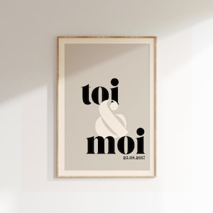 Póster Tú y yo, Impresión Moi et Toi, Letras impresas, Póster de pareja, Decoración del hogar, Decoración de pared, Impresiones tipográficas, Impresión de fecha personalizada