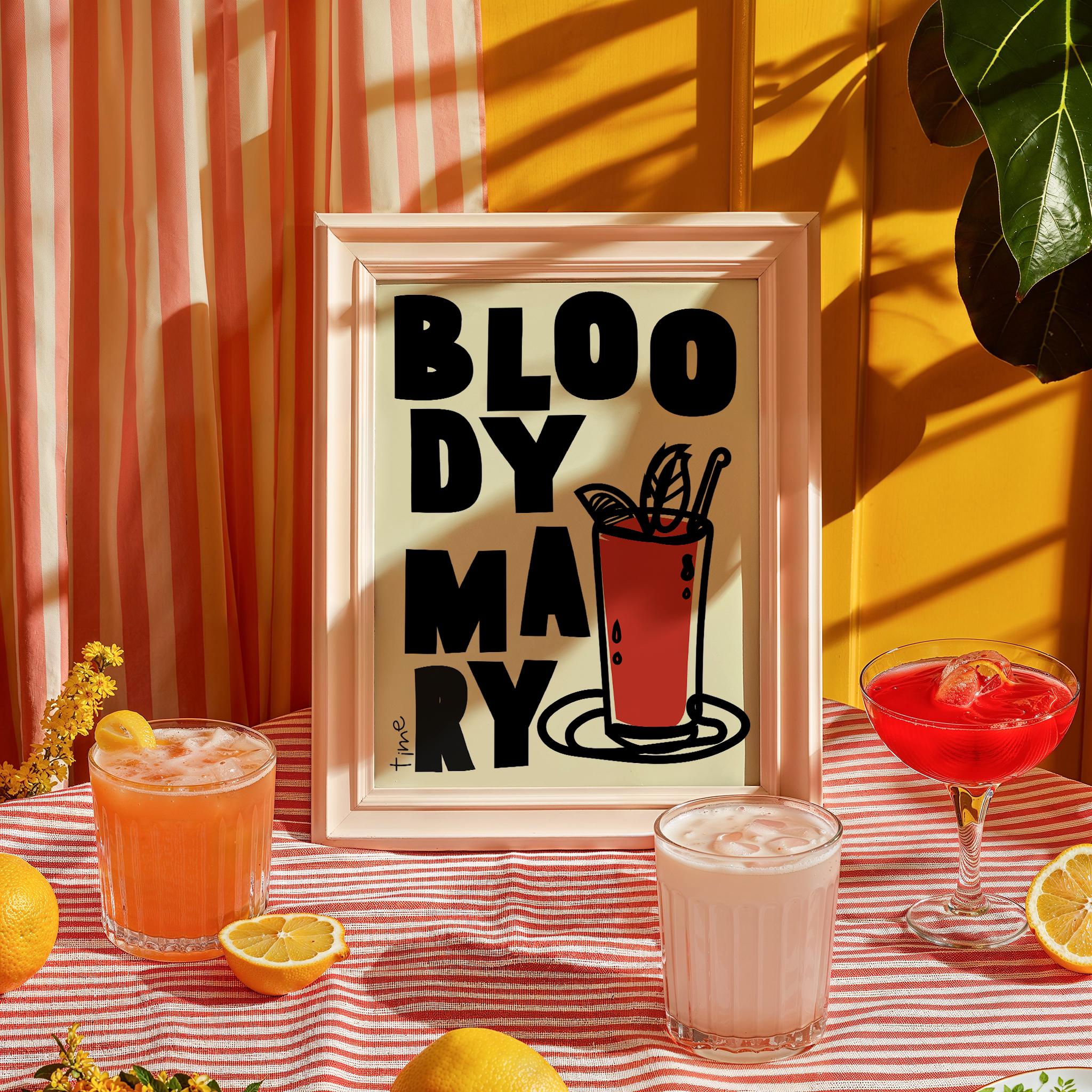 Bloody Mary Cocktail Illustration: Colorful Bartender Wall Art