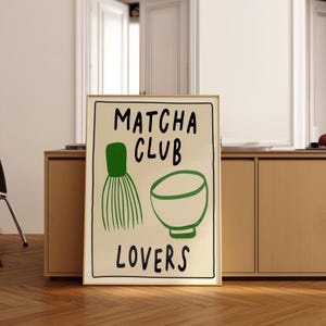 Matcha Wall Art Decor Matcha Gift Poster Retro Drink Art Matcha Club Lovers Cafe Poster Trendy Kitchen Print Hand Drawn Print Matcha Poster