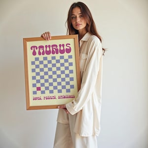 Zodiac Taurus Wall Art Retro Groovy Print Taurus Sign Aesthetics Posters Wall Art Trendy Zodiac Print Gift for Taurus Personalized gifts