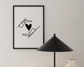 Impresión artística minimalista de líneas de corazón: decoración de pared en blanco y negro
