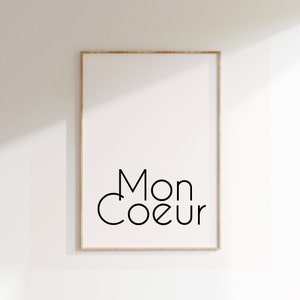 Mon Coeur Poster, Minimalist Print, Modern Design Print, Home Decor, Wall Art, Wall Decor, Typography Prints, Simple Art, Simple Word