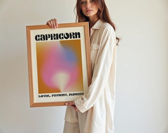 Capricorn Zodiac Aura Print: Pastel Ombre Retro Wall Art