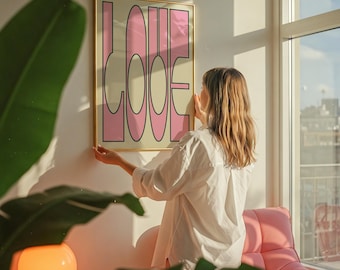 LOVE Typography Art Print: Bold Pink Modern Home Decor