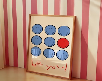 Be You Smiley Face Poster: Colorful Kids Room Wall Art