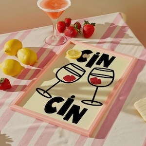 Impresión de cóctel Cin Cin, ilustración colorida de cóctel, arte mural de barman, decoración de cócteles, decoración de pared para fiestas