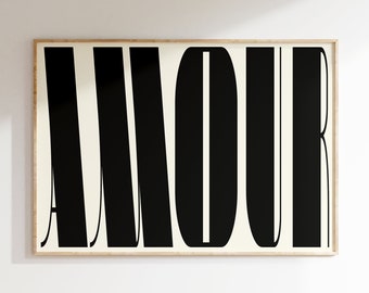 Amour Love Wall Decor, Love Print, Trendy Poster, Valentines Day Poster, Girly Wall Art, Trendy Art, Heart  Romantic Wall Print, Red Typo
