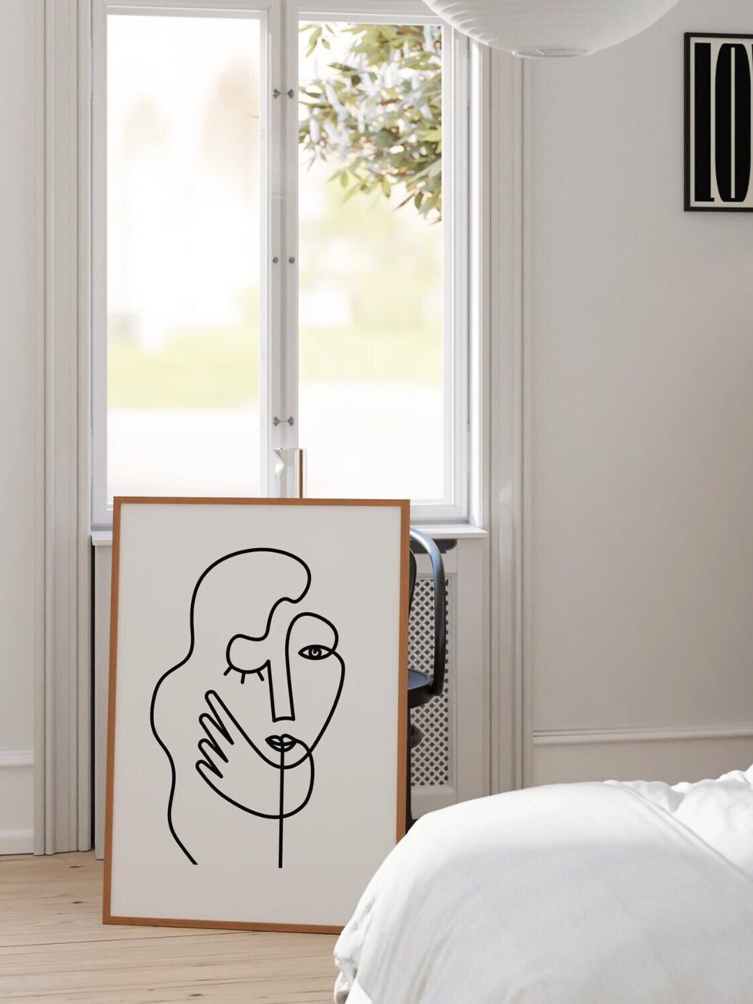 Minimalist Line Art Print: Abstract Woman Face, Black and White Wall ...