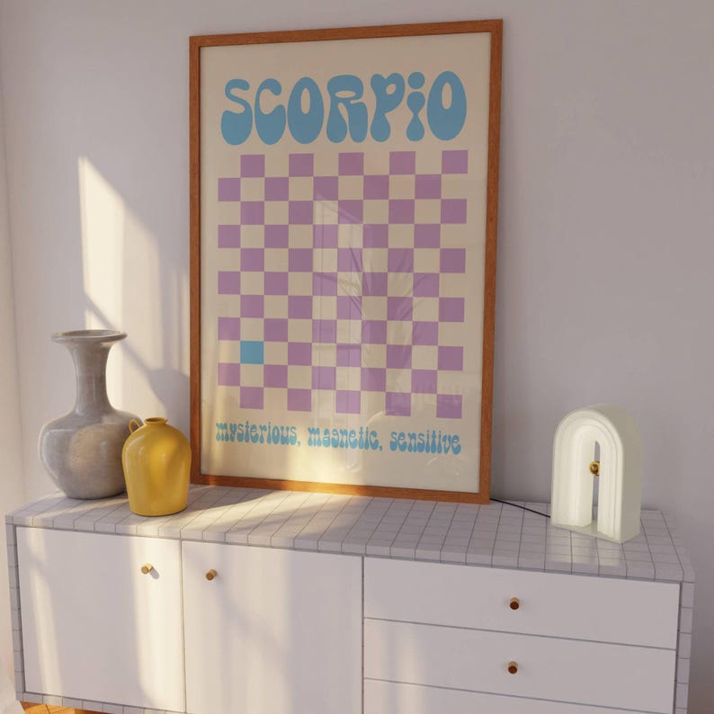 Zodiac Scorpio Wall Art Retro Groovy Print Scorpio Sign Aesthetics Posters Wall Art Trendy Zodiac Print Gift for Scorpio Personalized gifts image 4