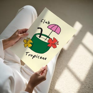 Club Tropicana, Seaside Serenity, poster preppy con regalo estivo, stampe decorative da parete con tema costiero, decorazioni da spiaggia, poster con tema oceano