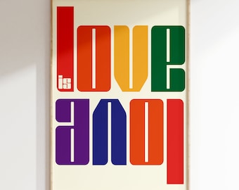 Impression murale Love is Love, impression Yes, impression typographie moderne, décoration d'intérieur, impression d'art citation, impressions typographie, typographie simple, lettres en gras