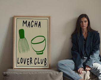 Impression d'art Matcha Latte : affiche de café rétro, décoration de cuisine tendance