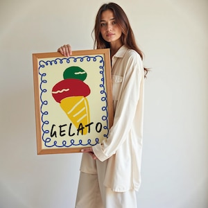 Póster de helado, regalo de verano "Serenidad junto al mar", impresiones de decoración de pared costera, decoración playera, póster de decoración de pared oceánica