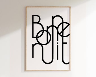 Bonne nuit Poster, Minimalist Print, Modern Design Print, Home Decor, Wall Art, Wall Decor, Typography Prints, Typography Art, Simple Word