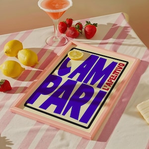 Impresión de cóctel Campari, arte mural con nombre de cóctel, impresiones coloridas, póster de bebidas alcohólicas, fiesta, bar, Campari, impresión de comida, decoración de cocina