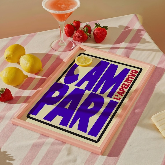 Campari Cocktail Art Print: Colorful Bar Cart Poster