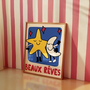 Póster infantil "Beaux Rêves", póster colorido para habitación infantil, arte divertido y lúdico para habitación infantil, regalo personalizable para niños.