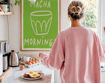Matcha Latte Art Print: Retro Cafe Kitchen Decor