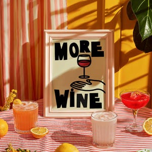 Impresión de cócteles de vino, ilustración colorida de cócteles, arte mural de camarero, decoración de cócteles, decoración de pared para fiestas
