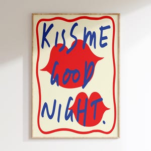 Lámina de arte de pared "Bésame buenas noches", vibraciones soñolientas, impresión tipográfica moderna, decoración de dormitorio, impresión artística con cita, arte para dormir