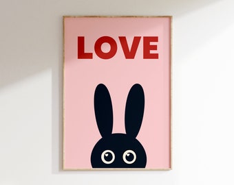Kids Rabbit Nursery Room Print, Bunny Rabbit Wall Art, Nursery Decor, Kids Bedroom Art, Children Room, Colorful Kids Deco, Room Kids Deco