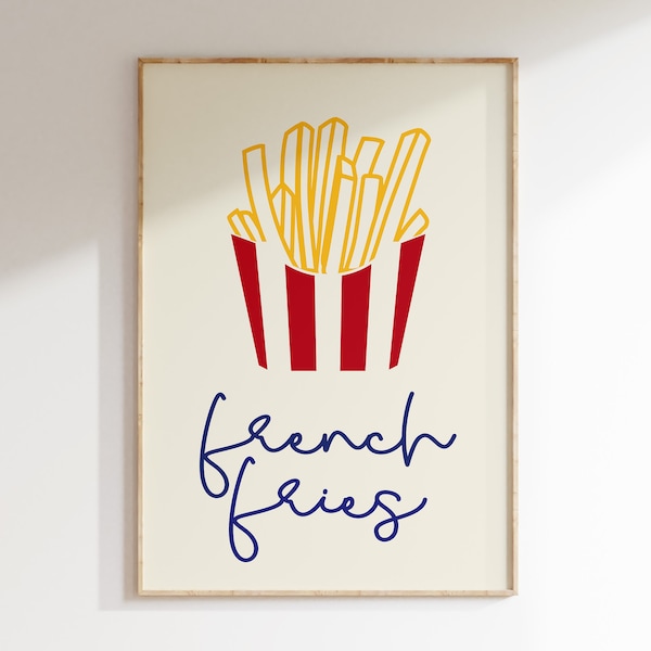 Français Fries Wall Print, Fries Frite, Impression minimaliste, Impression moderne, Décoration intérieure, Impression d’art mural, Déco de salle à manger, Décoration murale de cuisine, Audacieux