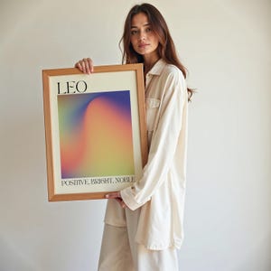 Leo Zodiac Sign Wall Art Gradient Aura Retro Art Pastel Leo Zodiac Print Spiritual Wall Art Astrology Gift Art Print for Leo