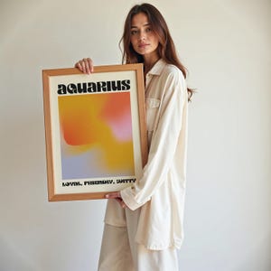 Aquarius Zodiac Sign Wall Art Gradient Aura Retro Art Pastel Aquarius Zodiac Print Spiritual Wall Art Astrology Gift Art Print for Aquarius