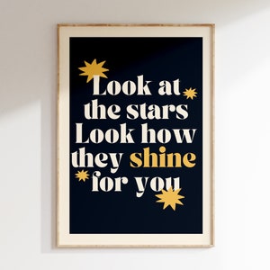 Yellow Inspired, Look at the stars, Song Lyrics Print, Music Gift, Unframed Art, Gig  Poster, Retro Print, Old school classic print, Rock