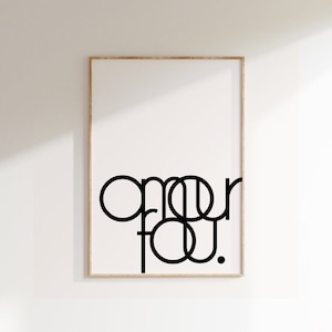 Amour fou Poster, Minimalist Print, Modern Design Print, Home Decor, Wall Art, Wall Decor, Typography Prints, Simple Typography, Simple Word
