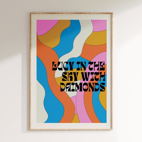 Music Inspired Prints, Lucy in the sky, Song Lyrics Print, Music Gift, 60s music, Unframed Indie Rock Art,Gig Concert Poster, Gift for her