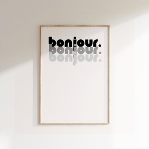 Bonjour Poster, Minimalist Print, Modern Design Print, Home Decor, Wall Art, Wall Decor, Typography Prints, Simple Art, Simple Word